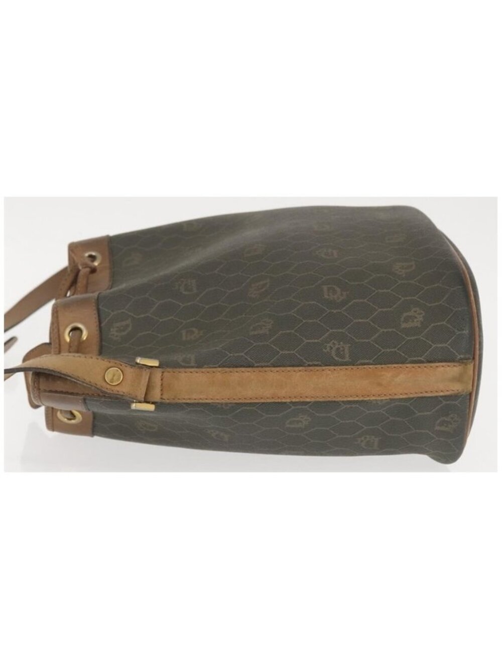 Authentic Christian Dior Honeycomb Canvas Shoulder Bag PVC Black Gold - Picture 5 of 16